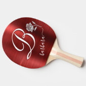 Elegant Red Custom Monogram Name Glitter Roos Tafeltennisbatje (Zijkant)