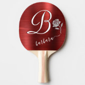 Elegant Red Custom Monogram Name Glitter Roos Tafeltennisbatje (Voorkant)