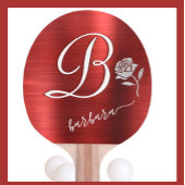 Elegant Red Custom Monogram Name Glitter Roos Tafeltennisbatje