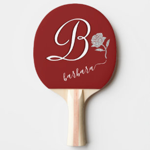 Elegant Red Custom Monogram Name Glitter RoseP Tafeltennisbatje
