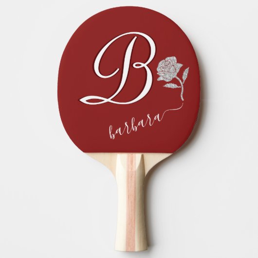 Elegant Red Custom Monogram Name Glitter RoseP Tafeltennisbatje (Voorkant)