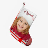 Elegant Red Custom Name Photo Kleine Kerstsok (Voorkant (Hangend))