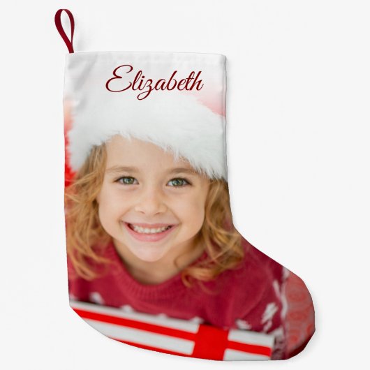 Elegant Red Custom Name Photo Kleine Kerstsok (Voorkant)