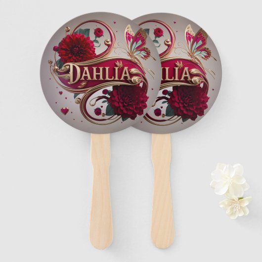 Elegant Red Dahlia Flower Art Handwaaier (Voorkant en achterkant)