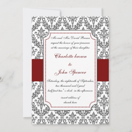 elegant red, damask bruiloft uitnodiging (Voorkant)