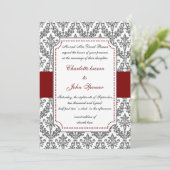 elegant red, damask bruiloft uitnodiging (Staand voorkant)