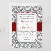 elegant red, damask bruiloft uitnodiging (Voorkant / Achterkant)