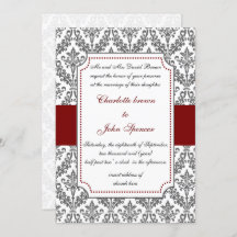 elegant red, damask bruiloft uitnodiging