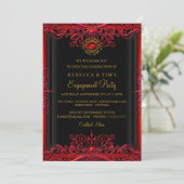 Elegant Red Damask Engagement Party Kaart (Staand voorkant)