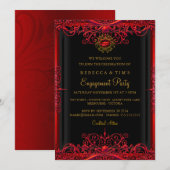 Elegant Red Damask Engagement Party Kaart (Voorkant / Achterkant)