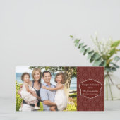 Elegant Red Damask-fotokaart Feestdagenkaart (Staand voorkant)
