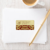 Elegant Red Damask Gold Metal Address Label (Insitu)