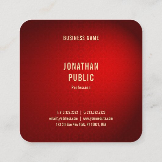 Elegant Red Damask Gold Text Trendy Sjabloon Vierkante Visitekaartje (Achterkant)
