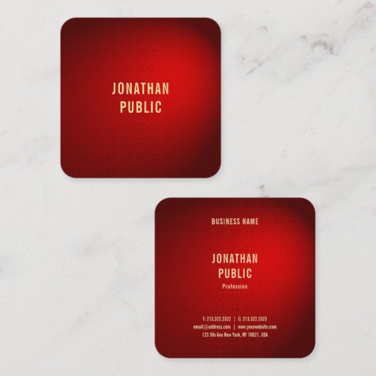 Elegant Red Damask Gold Text Trendy Sjabloon Vierkante Visitekaartje (Voorkant / Achterkant)