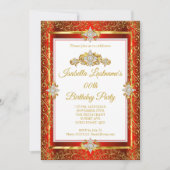 Elegant Red Damask Gold White Birthday Party Kaart (Voorkant)
