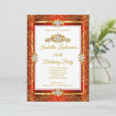 Elegant Red Damask Gold White Birthday Party Kaart (Staand voorkant)