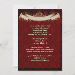 Elegant Red Damask Gothic Wedding Invitation Kaart