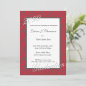 Elegant red damask graduparty kaart (Staand voorkant)