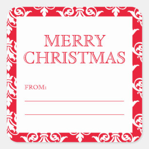 Elegant Red Damask Merry kerstcadeau Label