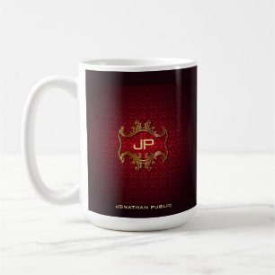 Elegant Red Damask Monogram Sjabloon Classic Koffiemok