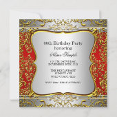 Elegant Red Damask Silver Gold Birthday Party Kaart (Achterkant)