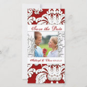 Elegant Red Damask slaat de datum opUw foto Save The Date (Voorkant)