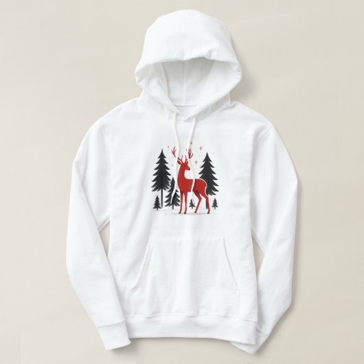 Elegant Red Deer Christmas Hoodie – Minimal Winter (Design voorkant)