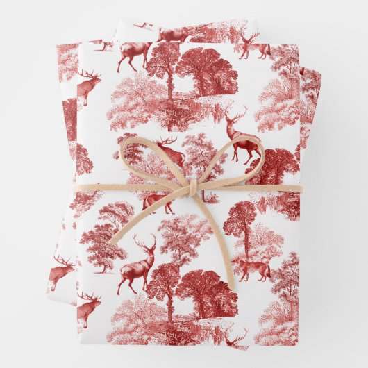 Elegant  Red Deer Fox Country Toile Inpakpapier Vel (In situ)