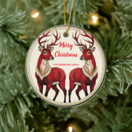 Elegant Red Deer Moose Gold Snow vrolijk kerstfees Keramisch Ornament