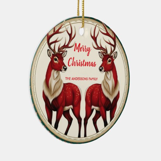 Elegant Red Deer Moose Gold Snow vrolijk kerstfees Keramisch Ornament (Rechts)