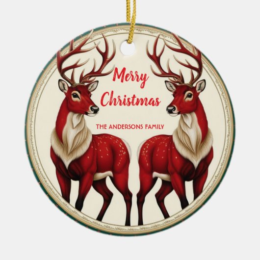 Elegant Red Deer Moose Gold Snow vrolijk kerstfees Keramisch Ornament (Voorkant)