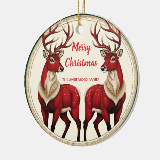 Elegant Red Deer Moose Gold Snow vrolijk kerstfees Keramisch Ornament (Links)