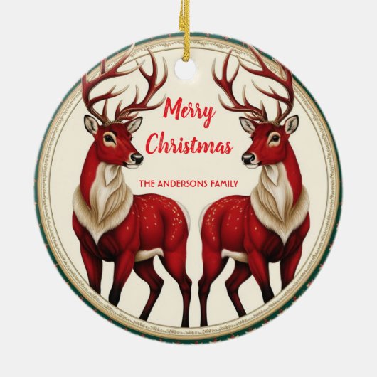 Elegant Red Deer Moose Gold Snow vrolijk kerstfees Keramisch Ornament (Achterkant)