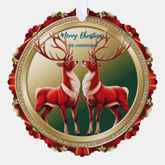 Elegant Red Deer Moose Gold Snow vrolijk kerstfees Ornament Kaart (Voorkant)