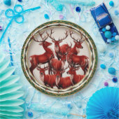 Elegant Red Deer Moose Gold Snow vrolijk kerstfees Papieren Bordje (Feest)