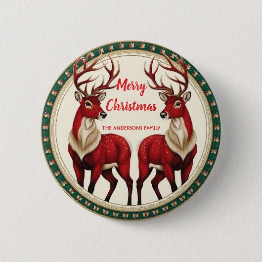Elegant Red Deer Moose Gold Snow vrolijk kerstfees Ronde Button 5,7 Cm (Voorkant)