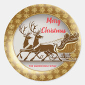 Elegant Red Deer Moose Gold Snow vrolijk kerstfees Ronde Sticker (Voorkant)