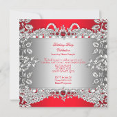 Elegant Red Diamonds Silver Floral Birthday Party Kaart (Achterkant)
