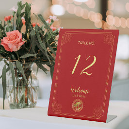 Elegant Red Double Happiness Chinese Wedding Reclamebord Met Voetstuk