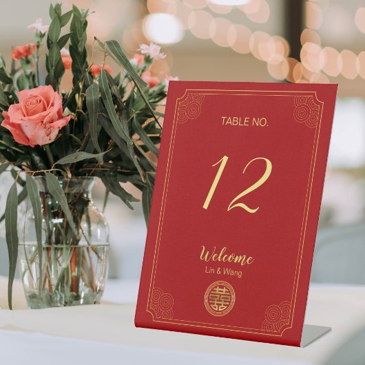 Elegant Red Double Happiness Chinese Wedding Reclamebord Met Voetstuk