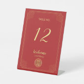 Elegant Red Double Happiness Chinese Wedding Reclamebord Met Voetstuk (Voorkant)