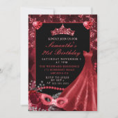 Elegant Red Dress Masquerade Birthday Kaart (Voorkant)