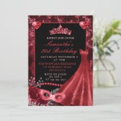 Elegant Red Dress Masquerade Birthday Kaart (Staand voorkant)