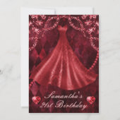 Elegant Red Dress Masquerade Birthday Kaart (Achterkant)