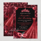 Elegant Red Dress Masquerade Birthday Kaart (Voorkant / Achterkant)