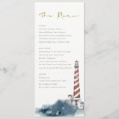 ELEGANT RED DUSKY BLUE LIGHTHOUSE ZEE WAVE WEDING MENU (Voorkant)
