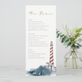 ELEGANT RED DUSKY BLUE LIGHTHOUSE ZEE WAVE WEDING MENU (Staand voorkant)