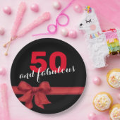 Elegant Red en Black 50th Birthday Party Papieren Bordje (Feest)