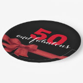 Elegant Red en Black 50th Birthday Party Papieren Bordje (Gekanteld)