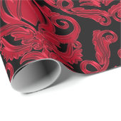 Elegant Red en Black Damask Print Cadeaupapier (Rol Hoek)